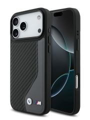BMW для iPhone 17 Pro чехол M-series PU Carbon/Smooth Metal logo Hard Black/Grey (MagSafe)
