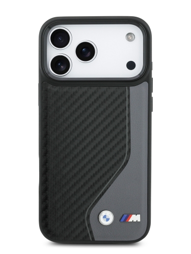 BMW для iPhone 17 Pro чехол M-series PU Carbon/Smooth Metal logo Hard Black/Grey (MagSafe)