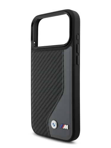 BMW для iPhone 17 Pro чехол M-series PU Carbon/Smooth Metal logo Hard Black/Grey (MagSafe)