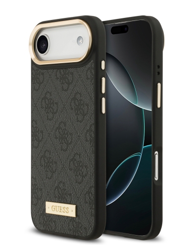 Guess для iPhone Air чехол PU 4G Plate metal logo and Gold camera Hard Black (MagSafe)