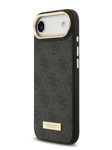 Guess для iPhone Air чехол PU 4G Plate metal logo and Gold camera Hard Black (MagSafe)