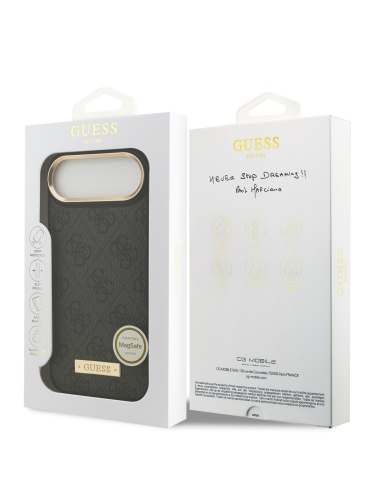 Guess для iPhone Air чехол PU 4G Plate metal logo and Gold camera Hard Black (MagSafe)