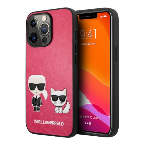 Чехол Karl Lagerfeld PU Karl & Choupette Hard для iPhone 13 Pro, фуксия