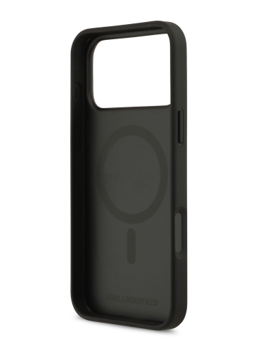 Karl Lagerfeld для iPhone 17 Pro чехол PU Saffiano Monogram Metal Plate logo Hard Grey (MagSafe)