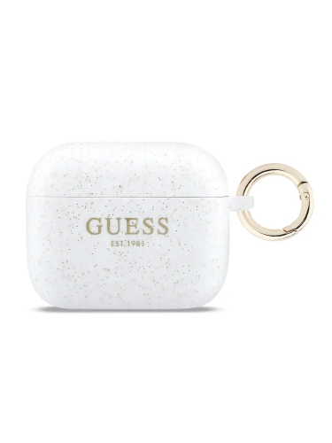 Guess для Airpods Pro 3  чехол Silicone with ring Glitter/White