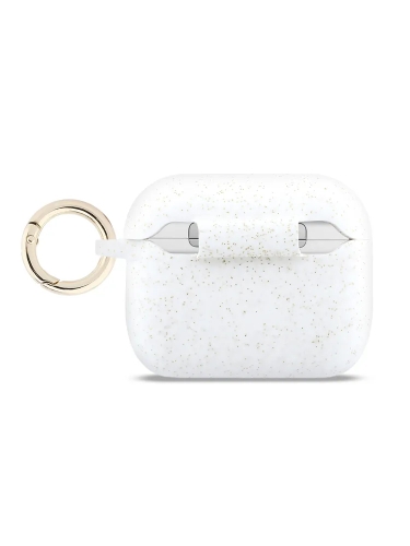 Guess для Airpods Pro 3  чехол Silicone with ring Glitter/White