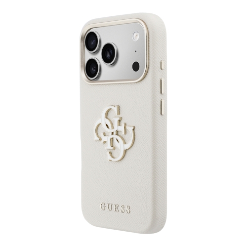 Guess для iPhone 17 Pro Max чехол Saffiano Full Wrapped 4G Big Resin logo Metal Cam Hard Beige
