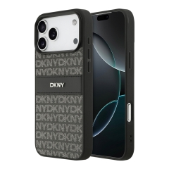 DKNY для iPhone 17 Pro Max чехол PU Repeat texture Tonal stripe Metal logo Hard Black