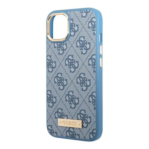 Чехол Guess PU 4G Plate metal logo Hard для iPhone 13, голубой (Magsafe)