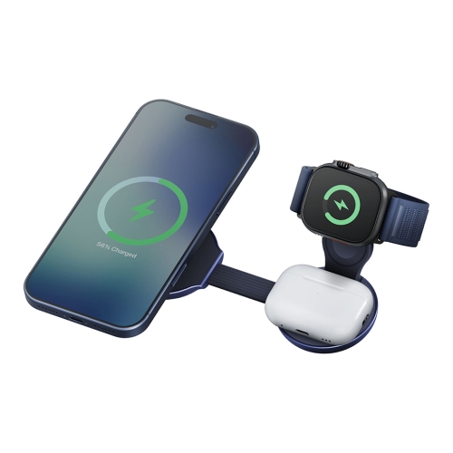 Energea Беспроводное СЗУ AluMag Trio 2, 3in1 Foldable Qi2.2 Aluminium Wireless MagSafe 25W Blue
