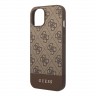 Чехол Guess 4G Stripe Metal logo Hard для iPhone 14 Plus, коричневый