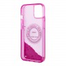 Чехол Lagerfeld Liquid glitter RSG logo Hard для iPhone 14, розовый