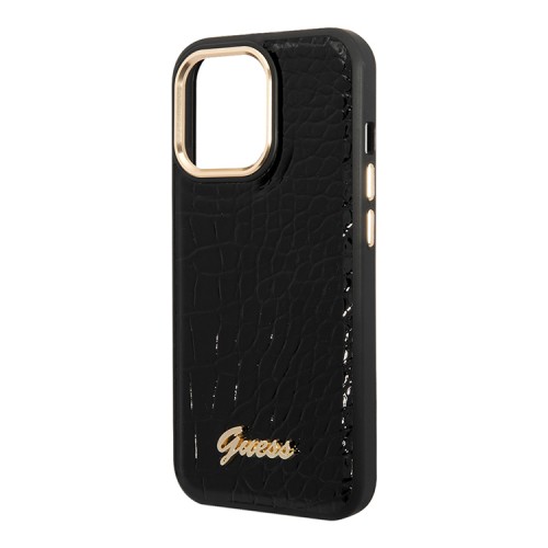 Чехол Guess PU Croco metal logo Hard для iPhone 14 Pro Max, черный
