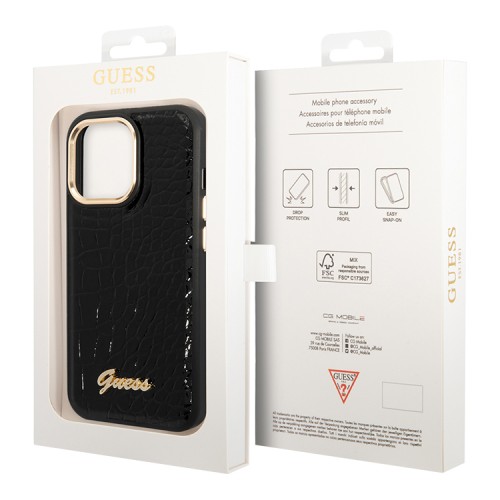 Чехол Guess PU Croco metal logo Hard для iPhone 14 Pro Max, черный