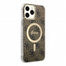 Комплект Guess Bundle чехол 4G MagSafe для iPhone 13 Pro Max + зарядное Magsafe wireless charger, коричневый/золотой
