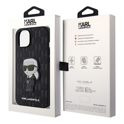 Чехол Lagerfeld PU Saffiano Monogram NFT Karl Ikonik Hard для iPhone 14, черный