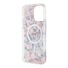 Чехол Guess Flower Hard для iPhone 14 Pro Max, розовый/золотой (MagSafe)