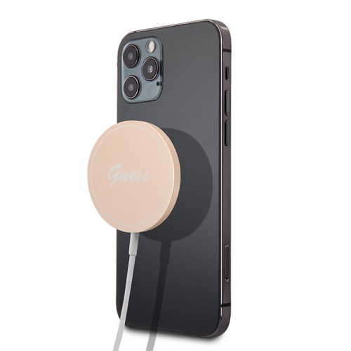 Guess Беспроводное СЗУ MagSafe Wireless charger 15W Script logo Gold