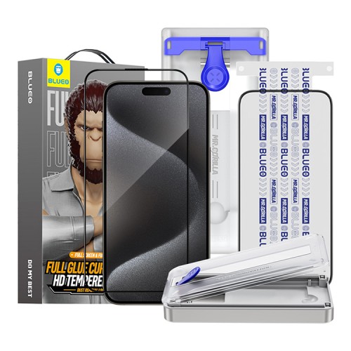 BlueO стекло для iPhone 15 Pro, 3D Curved Hot Bending Anti-reflective Black (+installer)