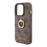 Guess для iPhone 15 Pro чехол PU 4G + Ring Hard Brown