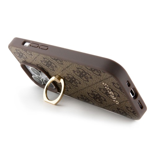 Guess для iPhone 15 Pro чехол PU 4G + Ring Hard Brown