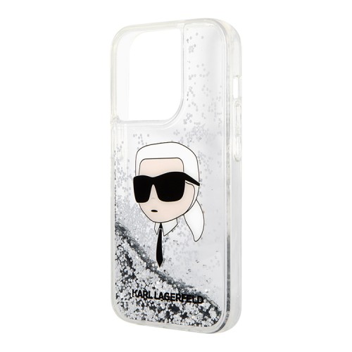 Karl Lagerfeld для iPhone 15 Pro Max чехол Liquid Glitter NFT Karl head Hard Silver