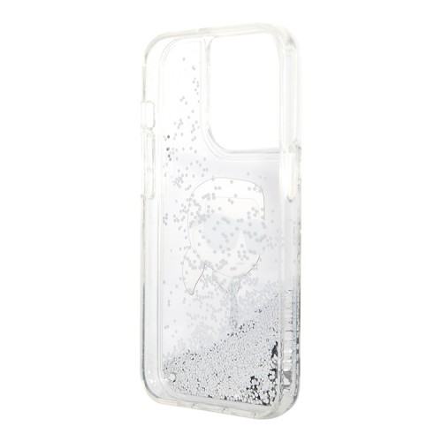 Karl Lagerfeld для iPhone 15 Pro Max чехол Liquid Glitter NFT Karl head Hard Silver