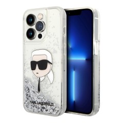 Karl Lagerfeld для iPhone 15 Pro Max чехол Liquid Glitter NFT Karl head Hard Silver