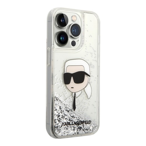 Karl Lagerfeld для iPhone 15 Pro Max чехол Liquid Glitter NFT Karl head Hard Silver
