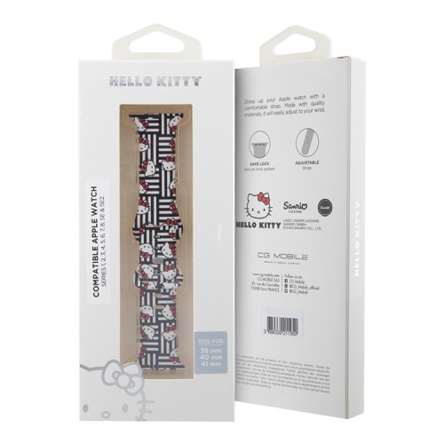 Hello Kitty для Apple Watch 42-41-40 mm ремешок Liquid silicone Heads and Stripes Black