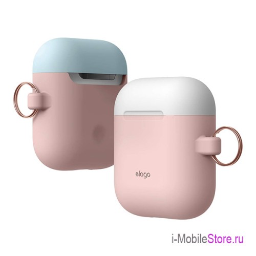 Чехол Elago Hang DUO case для AirPods 1/2, розовый с крышками White и Pastel Blue