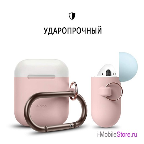 Чехол Elago Hang DUO case для AirPods 1/2, розовый с крышками White и Pastel Blue