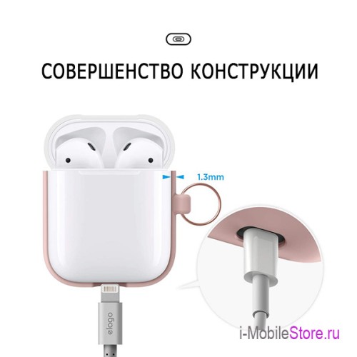 Чехол Elago Hang DUO case для AirPods 1/2, розовый с крышками White и Pastel Blue