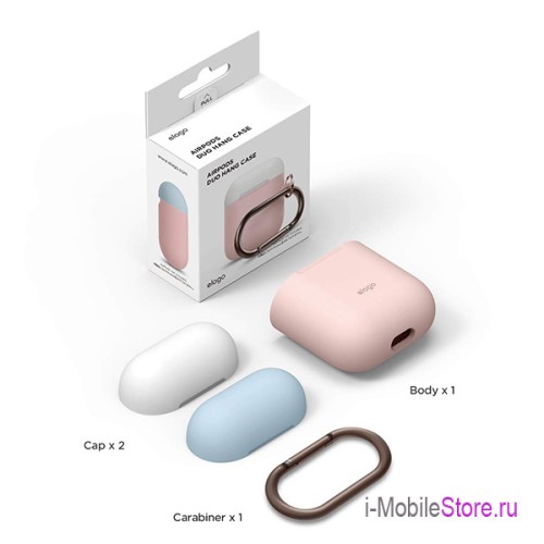 Чехол Elago Hang DUO case для AirPods 1/2, розовый с крышками White и Pastel Blue