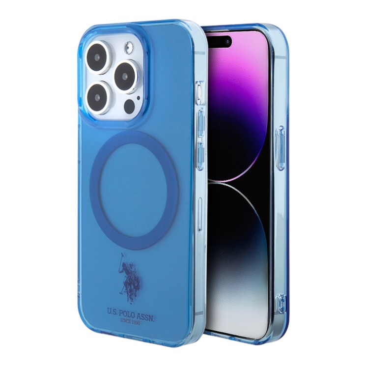 U.S. Polo для iPhone 15 Pro Max чехол PC/TPU Double Horse logo Hard Blue (MagSafe)