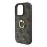 Guess для iPhone 16 Pro Max чехол PU кожа 4G +кольцо держатель, коричневый