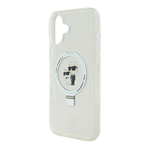 Karl Lagerfeld для iPhone 16 чехол PC/TPU + Ring stand NFT Karl & Choupette Hard Transp (MagSafe)
