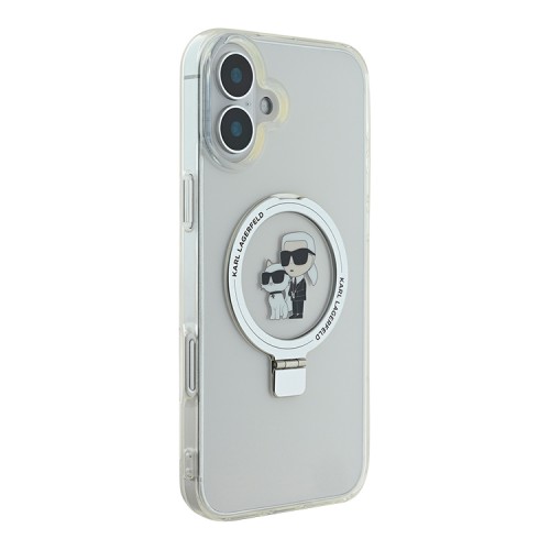 Karl Lagerfeld для iPhone 16 чехол PC/TPU + Ring stand NFT Karl & Choupette Hard Transp (MagSafe)