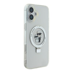 Karl Lagerfeld для iPhone 16 чехол PC/TPU + Ring stand NFT Karl & Choupette Hard Transp (MagSafe)