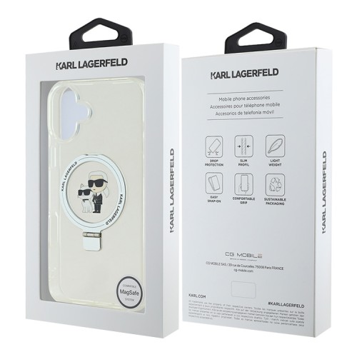 Karl Lagerfeld для iPhone 16 чехол PC/TPU + Ring stand NFT Karl & Choupette Hard Transp (MagSafe)