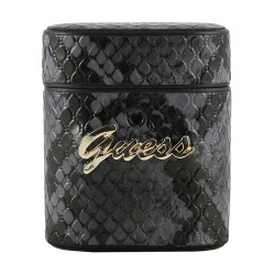 Чехол Guess Python PU leather case with metal logo для Airpods, черный