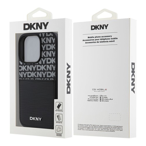DKNY для iPhone 16 Pro Max чехол PU Repeat texture with Cardslot Metal logo Hard Black