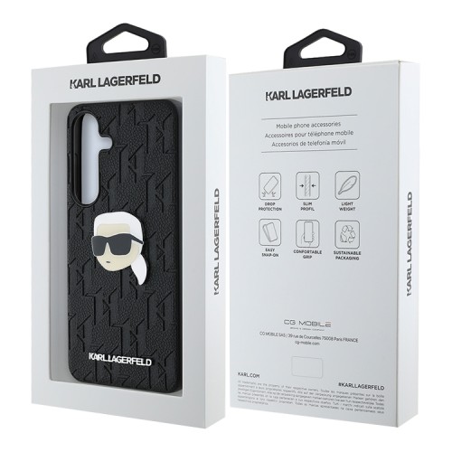 Karl Lagerfeld для Galaxy S25+ чехол PU Grained Monogram NFT Karl metal Head Hard Black