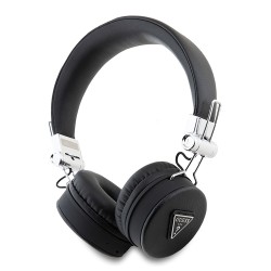 Guess наушники беспроводные накладные Bluetooth HP Round ENC Grained PU Triangle Metal Logo Black