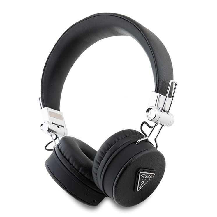 Guess наушники беспроводные накладные Bluetooth HP Round ENC Grained PU Triangle Metal Logo Black