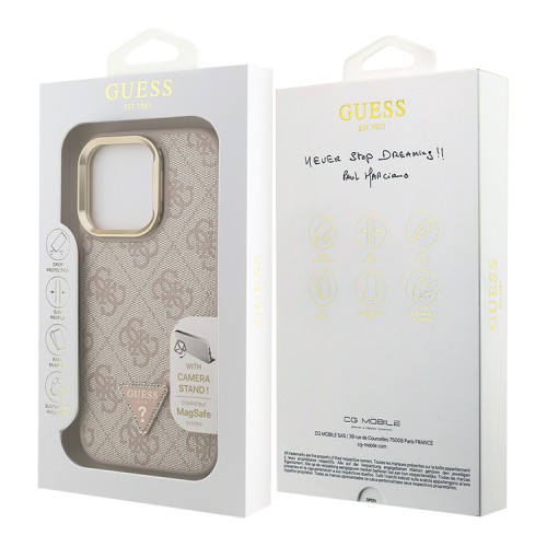 Guess для iPhone 16 Pro Max чехол PU 4G Triangle metal logo and Camera Stand Hard Pink (MagSafe)