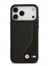 BMW для iPhone 17 Pro чехол M-series PU Carbon/Smooth Metal logo Hard Black/Red (MagSafe)