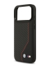 BMW для iPhone 17 Pro чехол M-series PU Carbon/Smooth Metal logo Hard Black/Red (MagSafe)