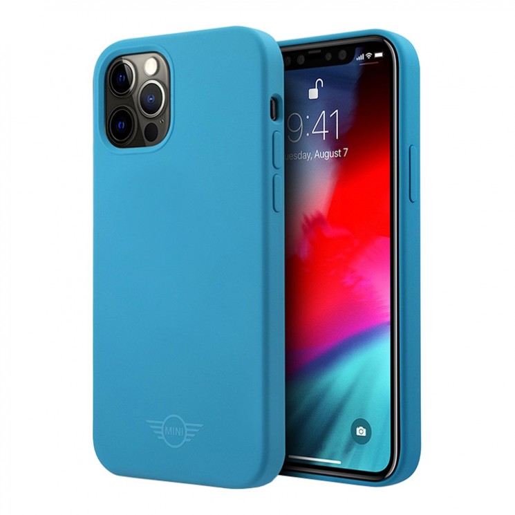 Чехол MINI Liquid Silicone Laser logo для iPhone 12 | 12 Pro, голубой