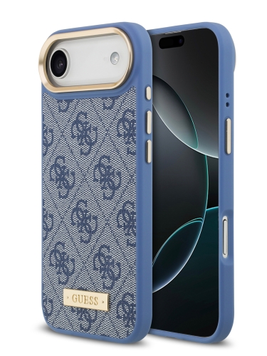 Guess для iPhone Air чехол PU 4G Plate metal logo and Gold camera Hard Blue (MagSafe)